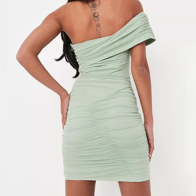mint ruched mesh seam detail mini dress