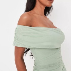 mint ruched mesh seam detail mini dress