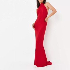 red high neck cross back fishtail maxi dress