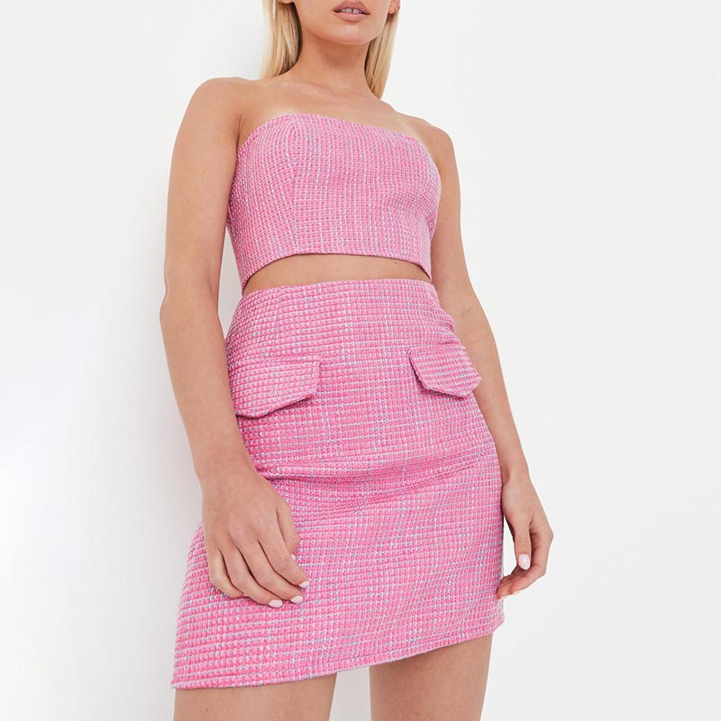 pink co ord boucle pocket detail mini skirt