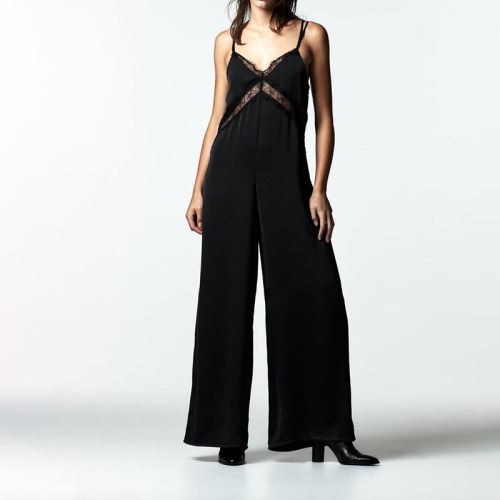 Lace-trimmed satin jumpsuit