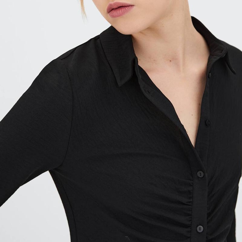 Gathered-Detailed POLO Shirt Midi Dress