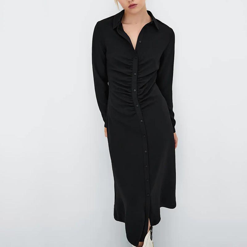 Gathered-Detailed POLO Shirt Midi Dress