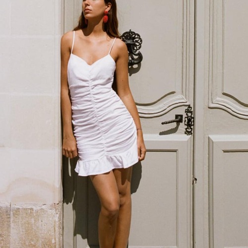 Linen-blend pleated dress