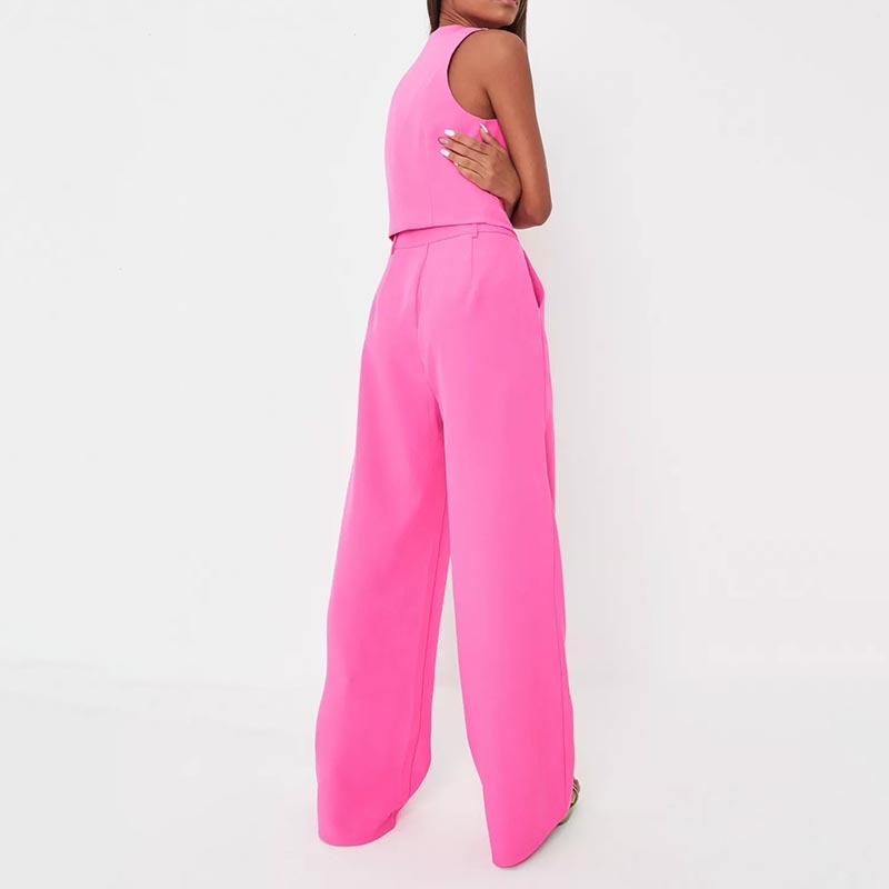 neon pink tailored wide leg trousers