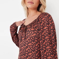 petite black floral print balloon sleeve jersey mini dress