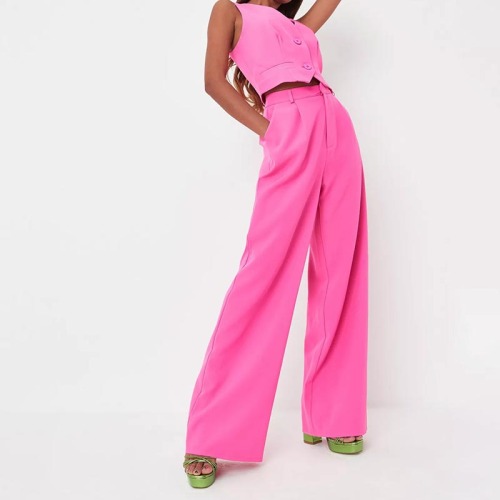 neon pink tailored wide leg trousers