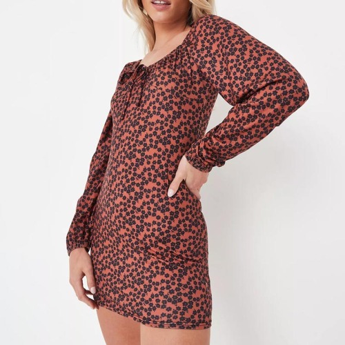 petite black floral print balloon sleeve jersey mini dress