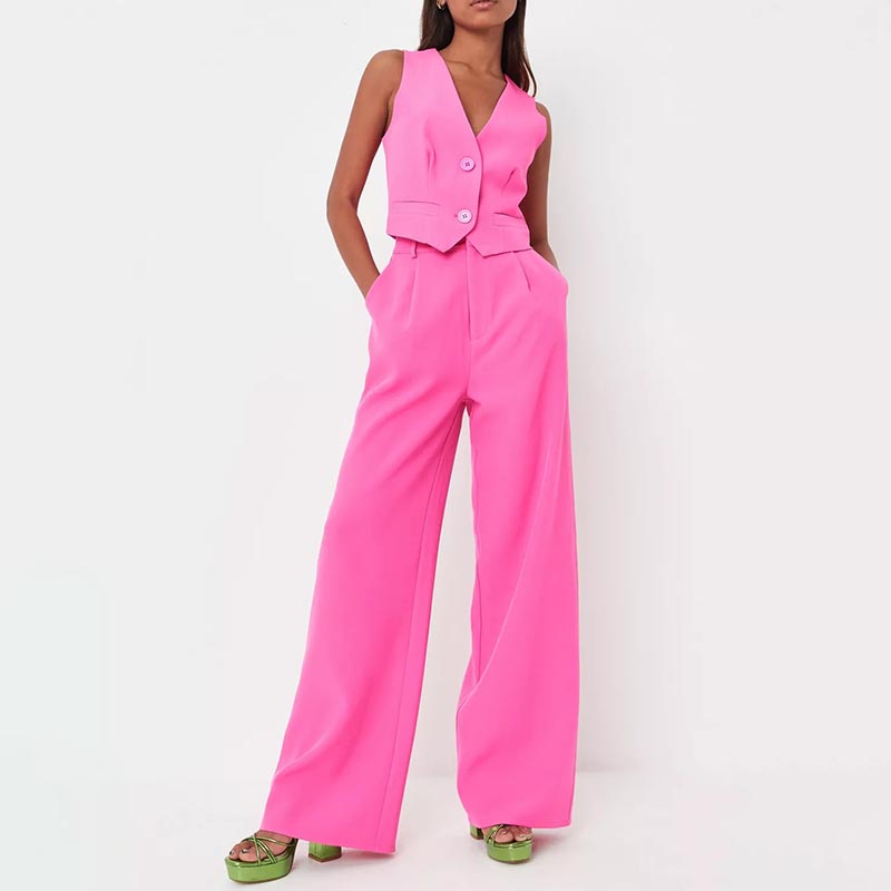 neon pink tailored wide leg trousers