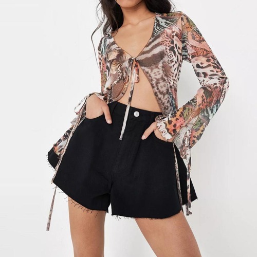 black floaty denim shorts