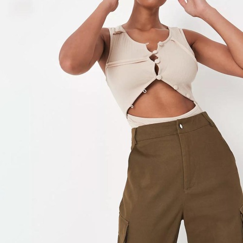 sand rib button seam cut out thong bodysuit