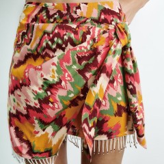 Beaded Print Wrap Skirt