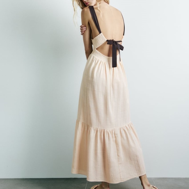 Rustic Dress With Low-cut Back