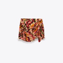 Beaded Print Wrap Skirt