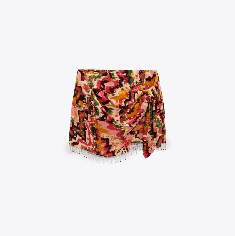 Beaded Print Wrap Skirt