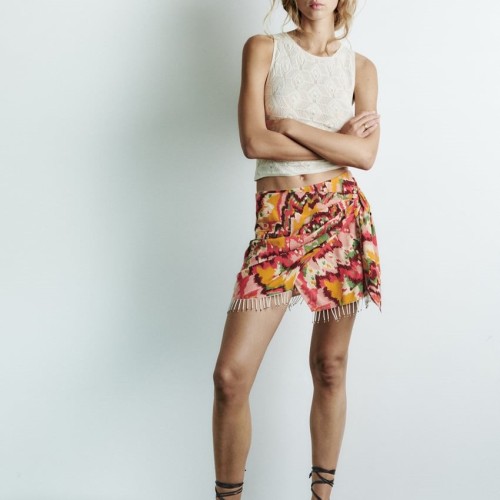 Beaded Print Wrap Skirt