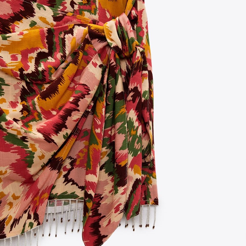 Beaded Print Wrap Skirt