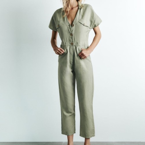 Long Linen Blend Jumpsuit