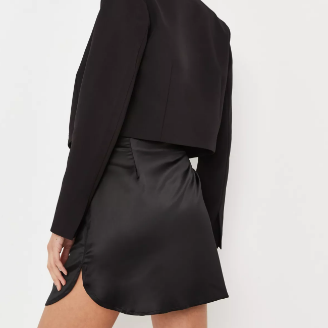 Black Satin Curve Side Mini Skirt