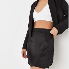 Black Satin Curve Side Mini Skirt