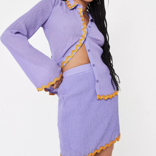 purple co ord crinkle contrast trim mini skirt