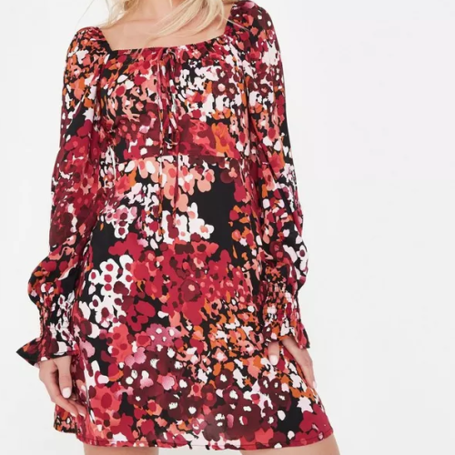 petite pink floral print milkmaid mini dress