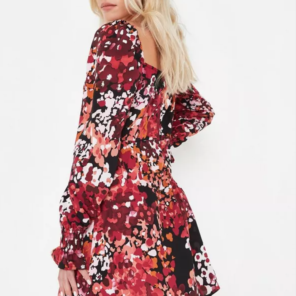 petite pink floral print milkmaid mini dress
