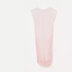 pink shoulder pad ruched mesh mini dress