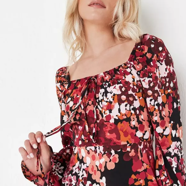 petite pink floral print milkmaid mini dress