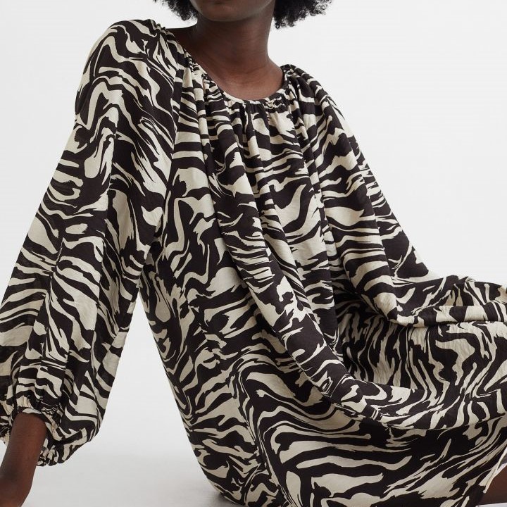 Lantern Sleeve Crepe Dress