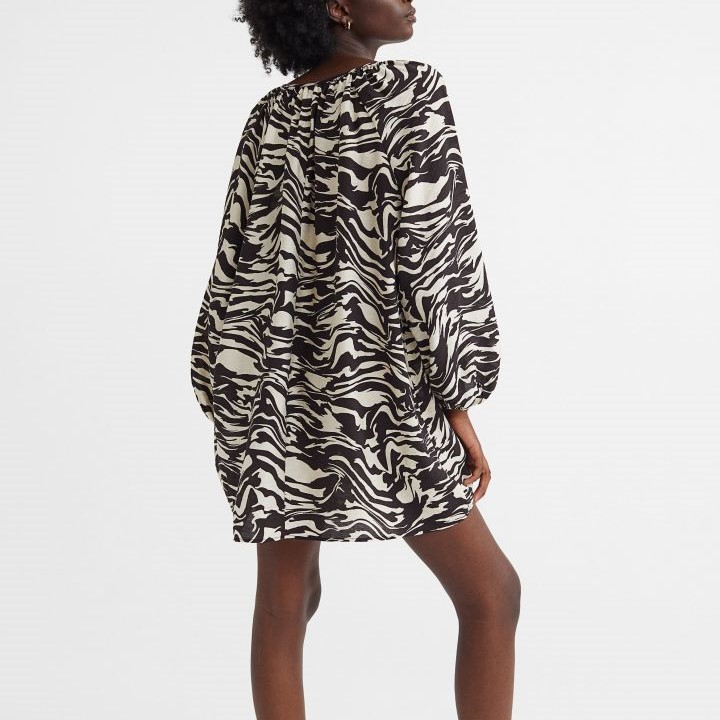Lantern Sleeve Crepe Dress
