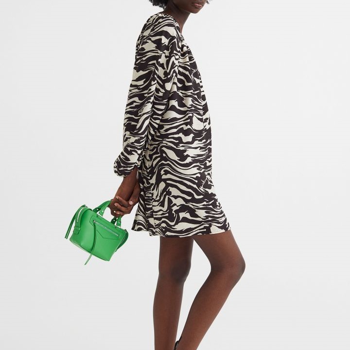 Lantern Sleeve Crepe Dress