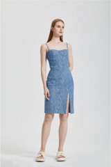 Knitted printed slim fitting suspender dress