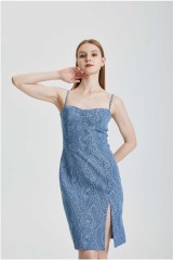 Knitted printed slim fitting suspender dress