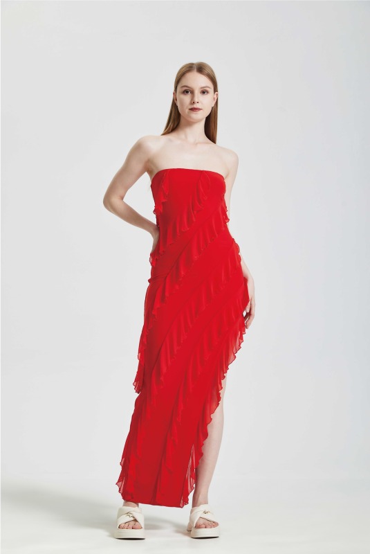 RUFFLE HEM SPLIT Irregular Dress