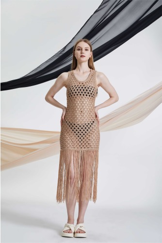 Hollow lace up tassel long skirt