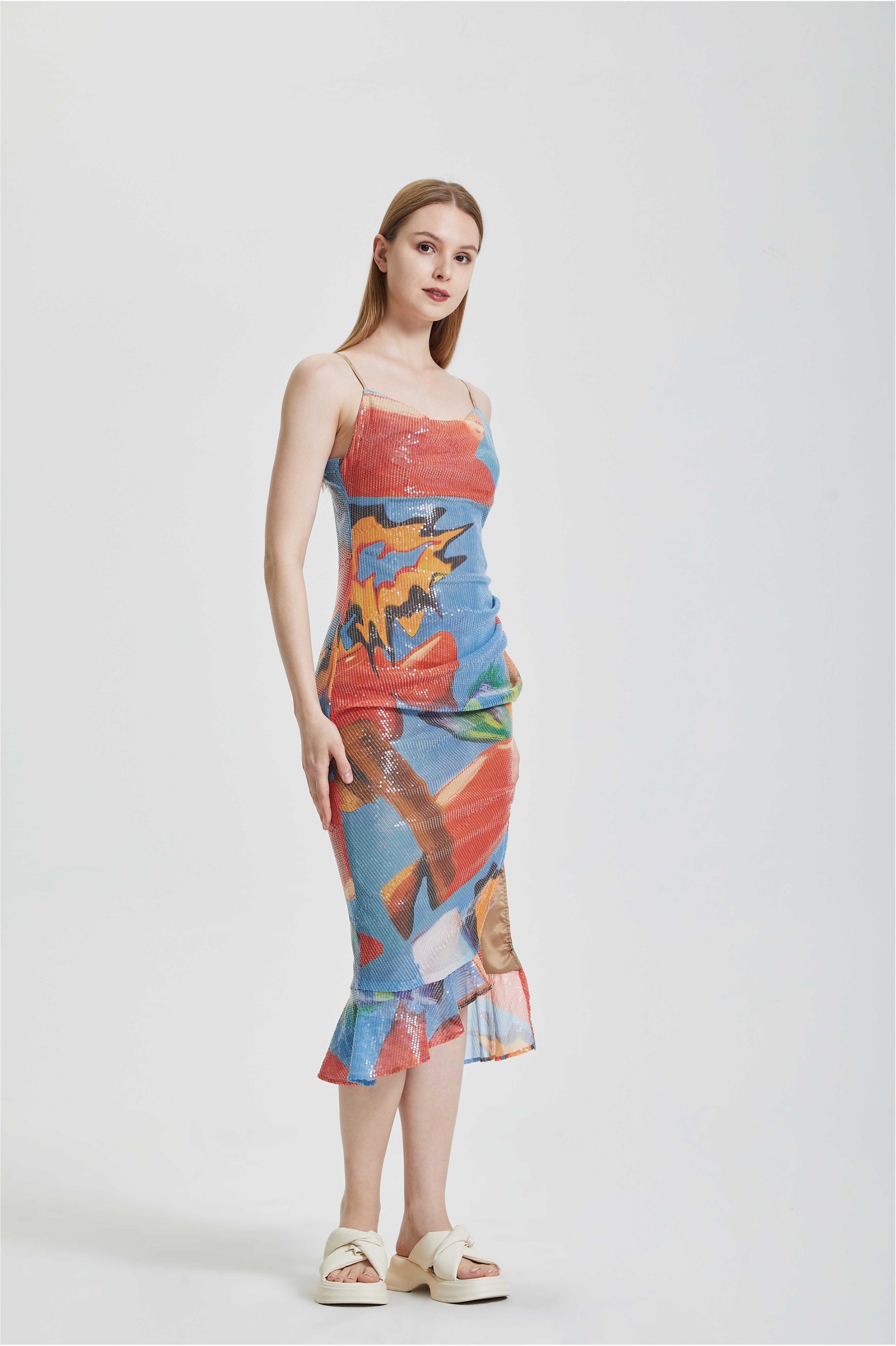 Tea Break Sexy Printed Strap Split Dress