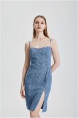 Knitted printed slim fitting suspender dress