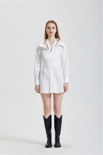 Irregular shirt with waistband dress