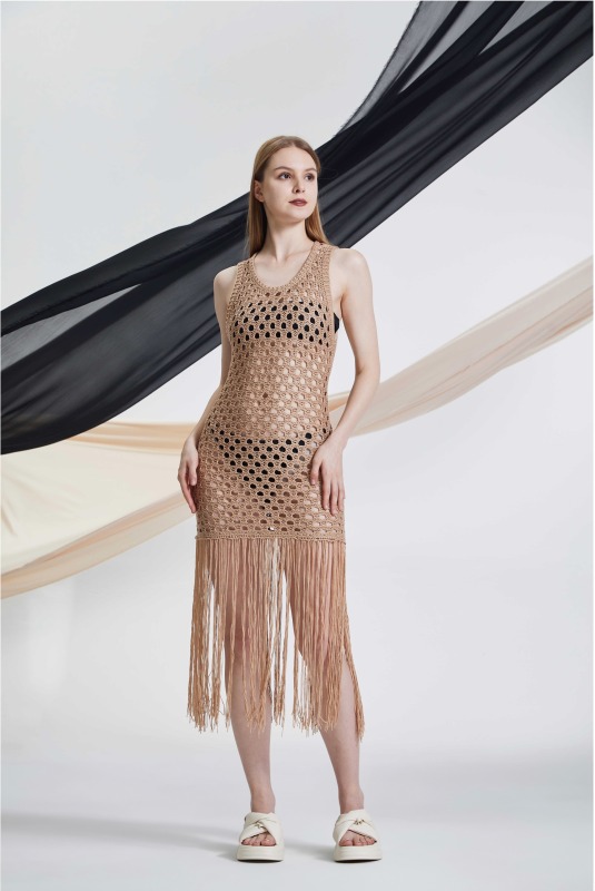 Hollow lace up tassel long skirt