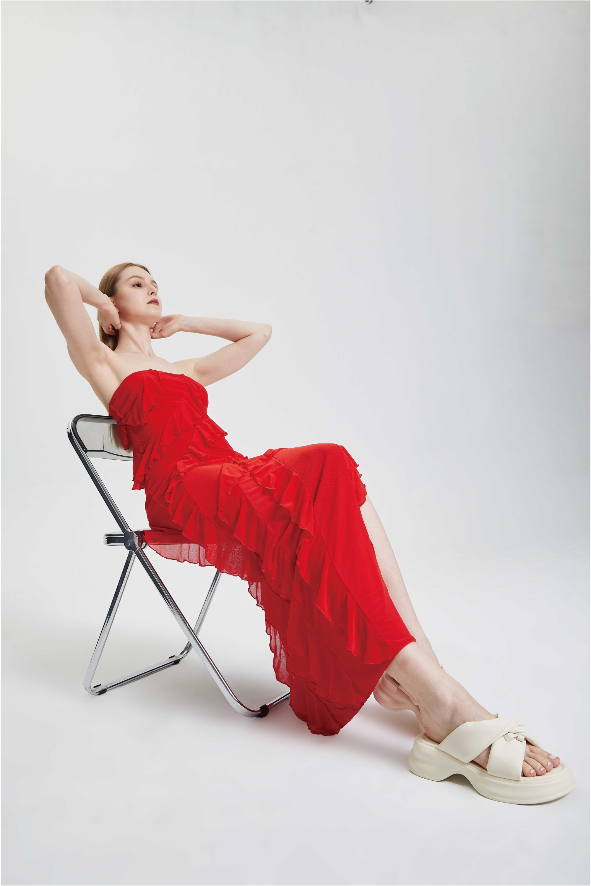 RUFFLE HEM SPLIT Irregular Dress