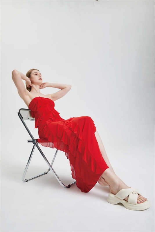 RUFFLE HEM SPLIT Irregular Dress