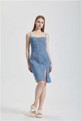 Knitted printed slim fitting suspender dress