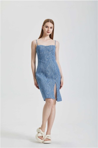Knitted printed slim fitting suspender dress