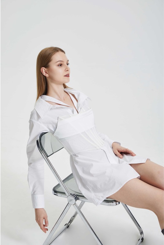 Irregular shirt with waistband dress