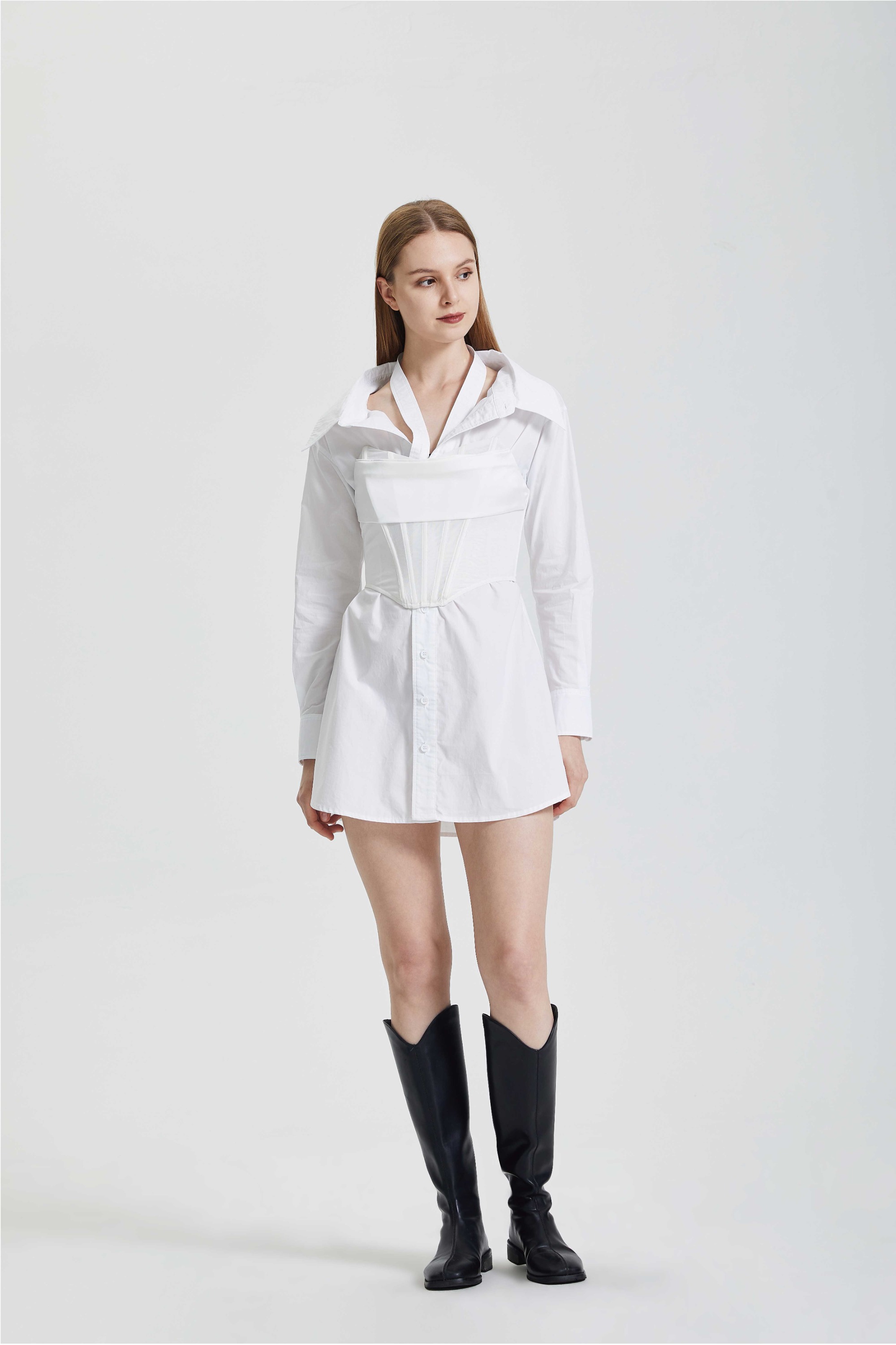 Irregular shirt with waistband dress