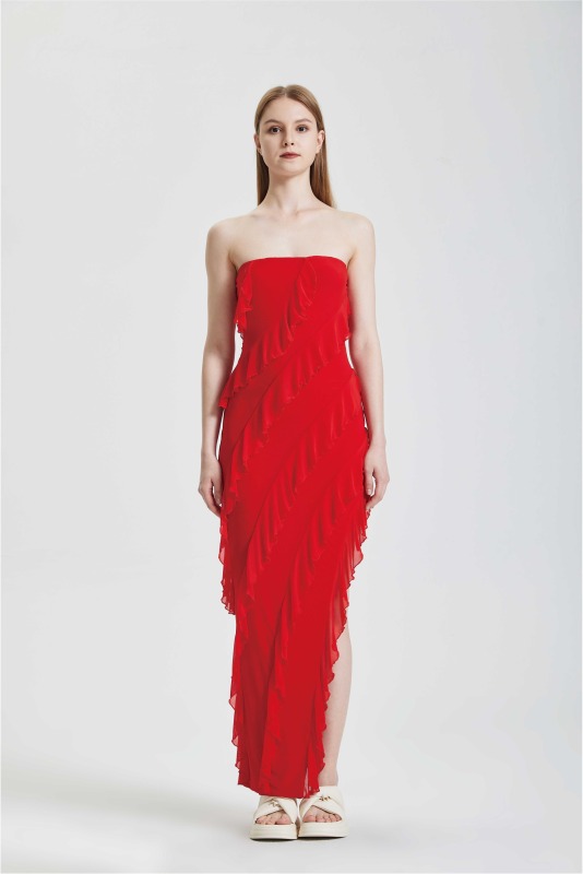 RUFFLE HEM SPLIT Irregular Dress