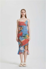 Tea Break Sexy Printed Strap Split Dress