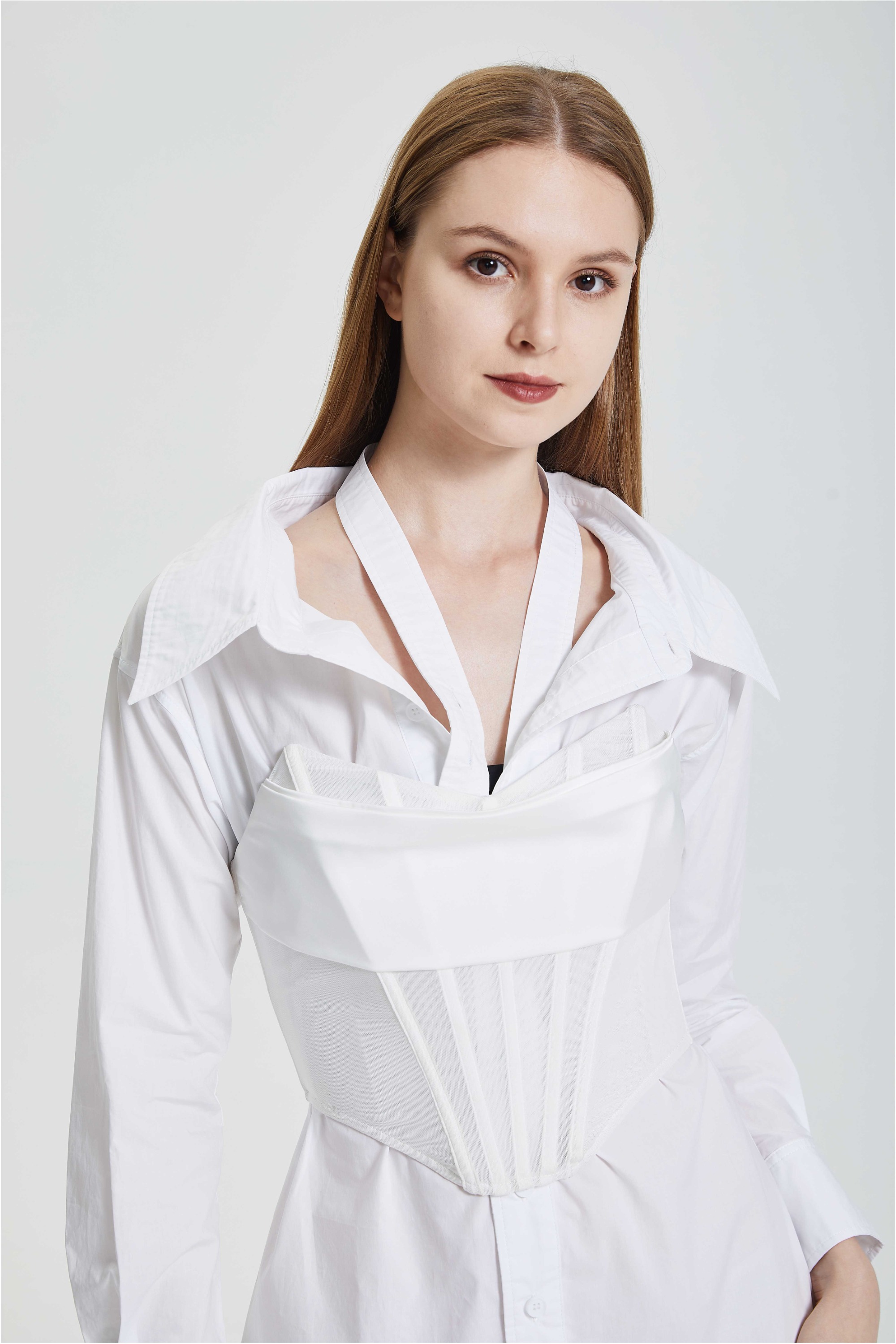 Irregular shirt with waistband dress