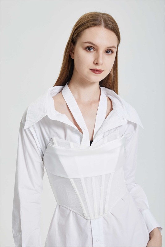 Irregular shirt with waistband dress